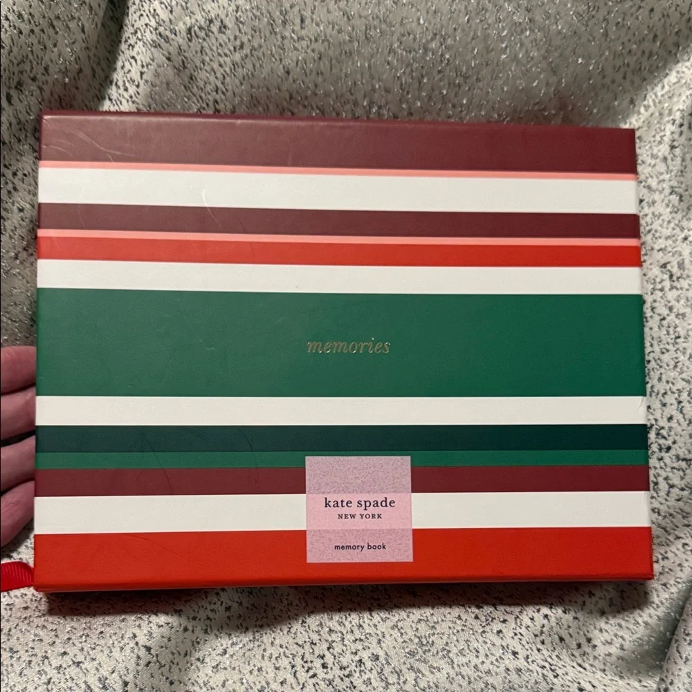 Kate Spade Jolly Stripe Memory Book with Red and Green with slide in case Gold